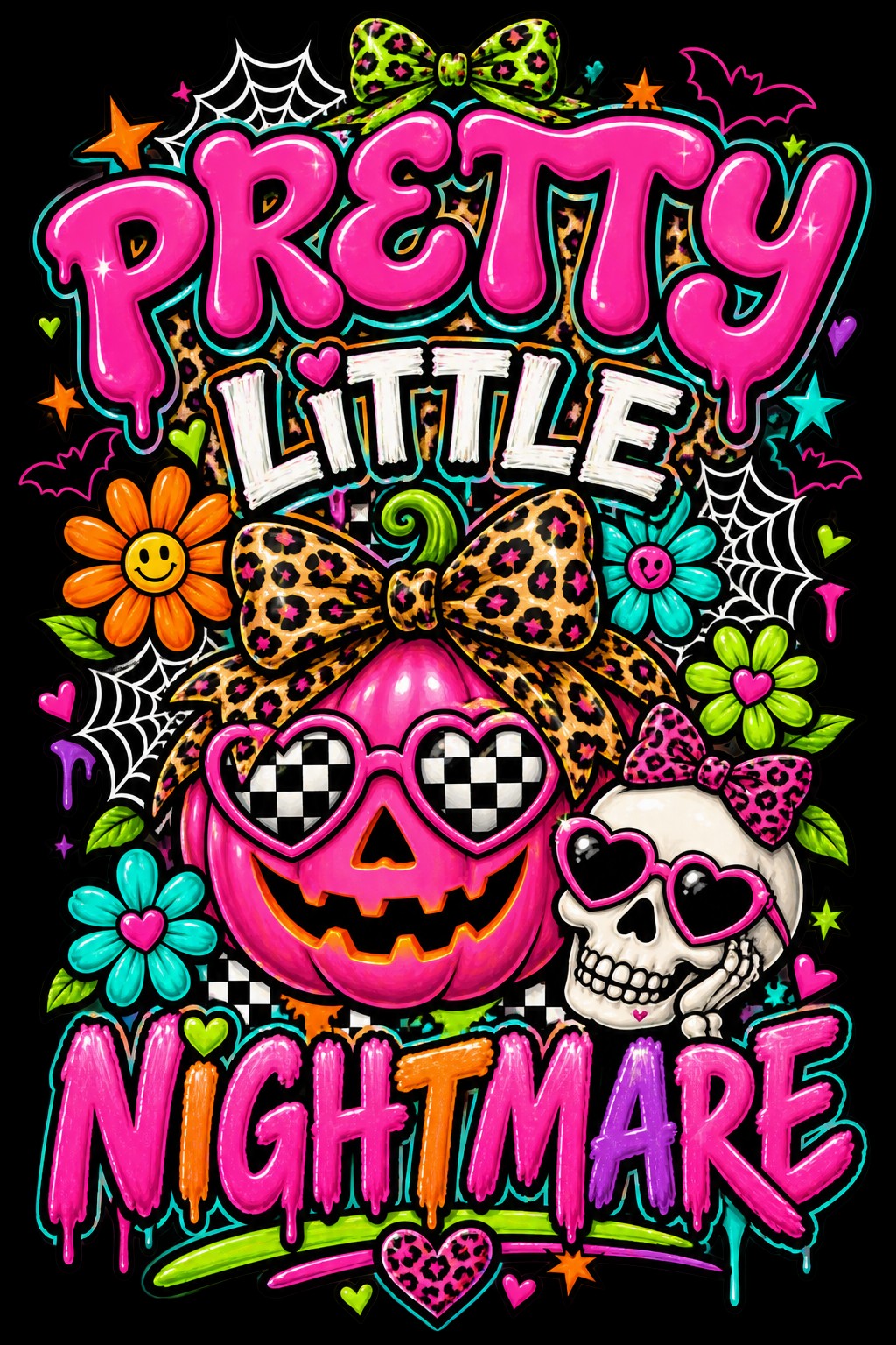 Pretty Little Nightmare design shown on a Black Softstyle T-shirt