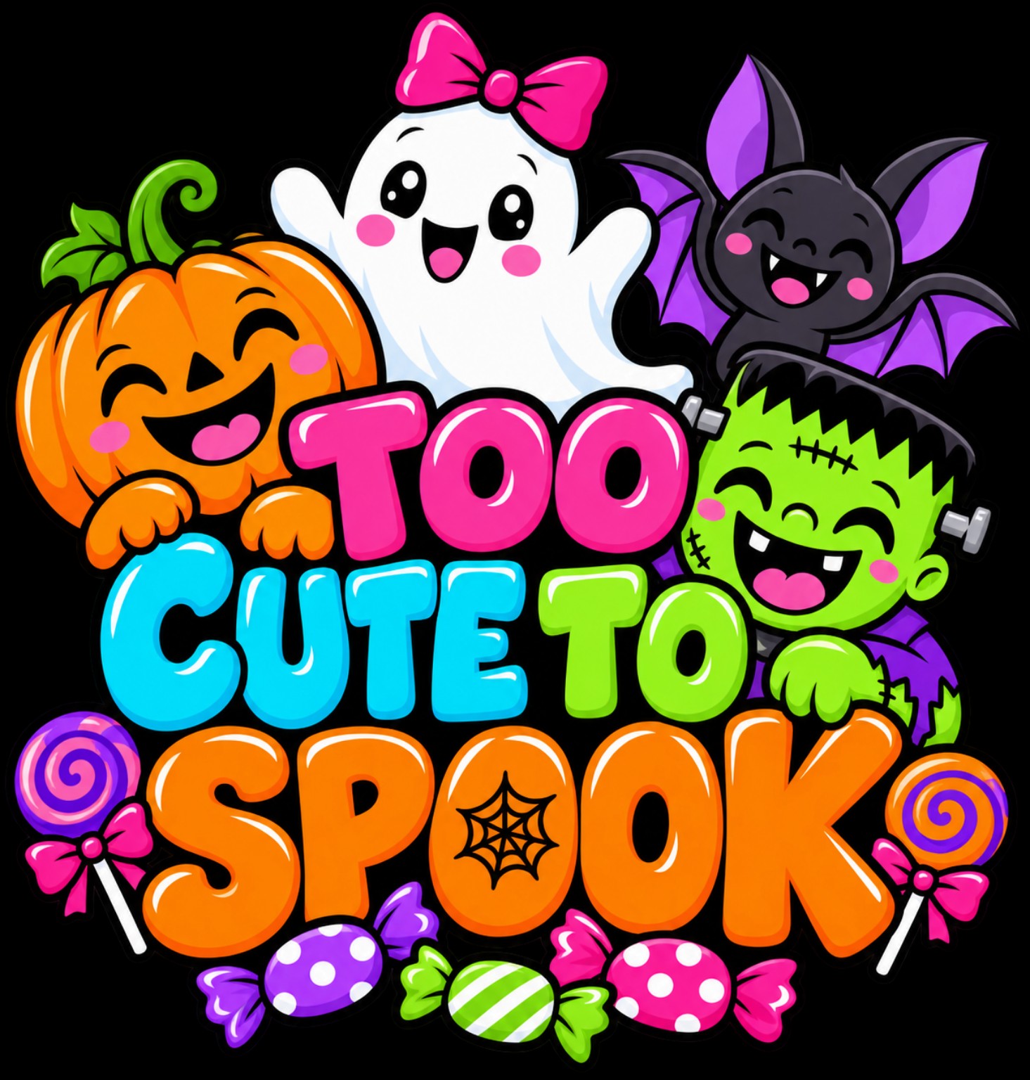 Too Cute to Spook design shown on a Black Youth triblend T-shirt